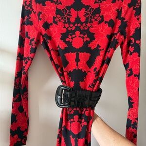 Topshop Red and Black Long Sleeve Dress